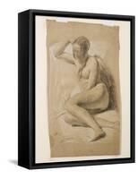 Seated Female Nude, 1847 (Black and White Chalk on Brown Paper)-John Everett Millais-Framed Stretched Canvas