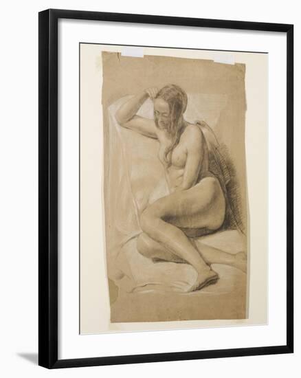 Seated Female Nude, 1847 (Black and White Chalk on Brown Paper)-John Everett Millais-Framed Giclee Print