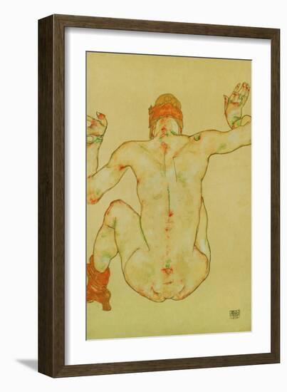 Seated Female Nude, Back View, 1915-Egon Schiele-Framed Giclee Print