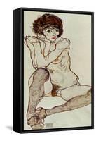 Seated Female Nude, Elbows Resting on Right Knee, 1914-Egon Schiele-Framed Stretched Canvas