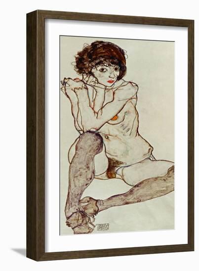 Seated Female Nude, Elbows Resting on Right Knee, 1914-Egon Schiele-Framed Giclee Print