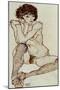 Seated Female Nude, Elbows Resting on Right Knee, 1914-Egon Schiele-Mounted Giclee Print