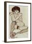 Seated Female Nude, Elbows Resting on Right Knee, 1914-Egon Schiele-Framed Giclee Print