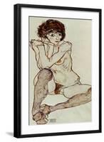 Seated Female Nude, Elbows Resting on Right Knee, 1914-Egon Schiele-Framed Giclee Print