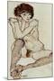 Seated Female Nude, Elbows Resting on Right Knee, 1914-Egon Schiele-Mounted Giclee Print