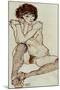 Seated Female Nude, Elbows Resting on Right Knee, 1914-Egon Schiele-Mounted Premium Giclee Print