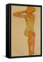 Seated female nude with raised right arm,1910 Gouache-Egon Schiele-Framed Stretched Canvas
