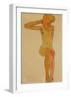 Seated female nude with raised right arm,1910 Gouache-Egon Schiele-Framed Giclee Print