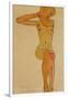 Seated Female Nude with Raised Right Arm, 1910-Egon Schiele-Framed Giclee Print