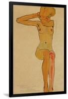 Seated Female Nude with Raised Right Arm, 1910-Egon Schiele-Framed Giclee Print