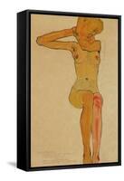 Seated Female Nude with Raised Right Arm, 1910-Egon Schiele-Framed Stretched Canvas