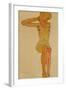 Seated Female Nude with Raised Right Arm, 1910-Egon Schiele-Framed Giclee Print