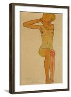 Seated Female Nude with Raised Right Arm, 1910-Egon Schiele-Framed Giclee Print