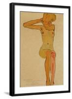 Seated Female Nude with Raised Right Arm, 1910-Egon Schiele-Framed Giclee Print