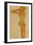 Seated Female Nude with Raised Right Arm, 1910-Egon Schiele-Framed Premium Giclee Print