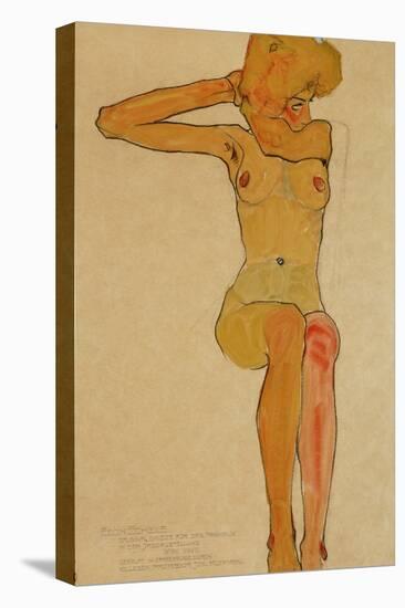 Seated Female Nude with Raised Right Arm, 1910-Egon Schiele-Stretched Canvas