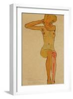 Seated Female Nude with Raised Right Arm, 1910-Egon Schiele-Framed Giclee Print