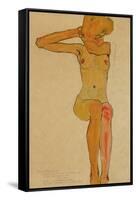 Seated Female Nude with Raised Right Arm, 1910-Egon Schiele-Framed Stretched Canvas