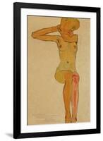 Seated Female Nude with Raised Right Arm, 1910-Egon Schiele-Framed Giclee Print
