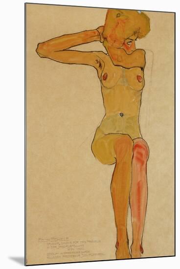 Seated Female Nude with Raised Right Arm, 1910-Egon Schiele-Mounted Giclee Print