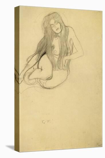 Seated Female Nude-Gustav Klimt-Stretched Canvas