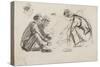 Seated Figures (Pencil on Paper)-Joseph Crawhall-Stretched Canvas