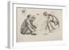 Seated Figures (Pencil on Paper)-Joseph Crawhall-Framed Giclee Print