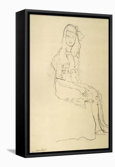 Seated Girl Seen from the Side-Gustav Klimt-Framed Stretched Canvas