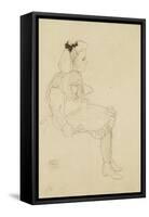 Seated Girl with a Bow in Her Hair, 1909-Egon Schiele-Framed Stretched Canvas