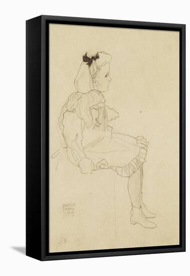 Seated Girl with a Bow in Her Hair, 1909-Egon Schiele-Framed Stretched Canvas