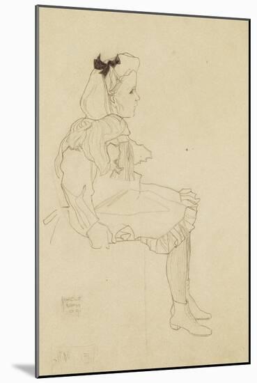 Seated Girl with a Bow in Her Hair, 1909-Egon Schiele-Mounted Giclee Print