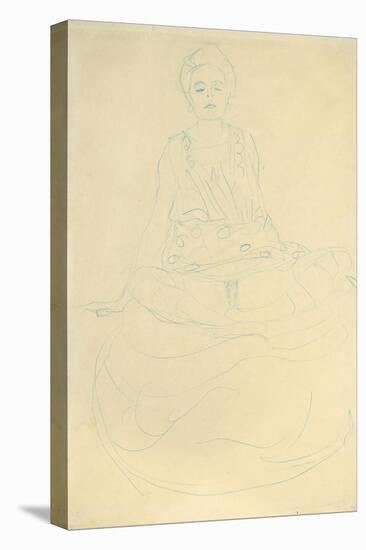 Seated Half-Length Nude from the Front; Sitzender Halbakt Von Vorne-Gustav Klimt-Stretched Canvas