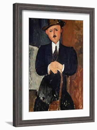 Seated Man (Leaning on a Cane), 1918-Amedeo Modigliani-Framed Giclee Print