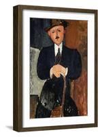 Seated Man (Leaning on a Cane), 1918-Amedeo Modigliani-Framed Giclee Print