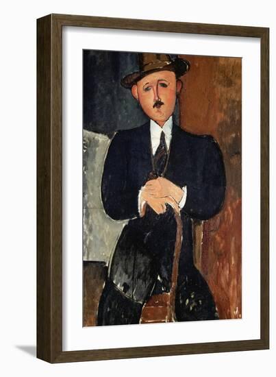 Seated Man (Leaning on a Cane), 1918-Amedeo Modigliani-Framed Giclee Print