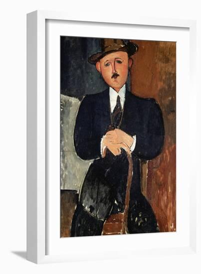 Seated Man (Leaning on a Cane), 1918-Amedeo Modigliani-Framed Giclee Print