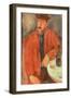 Seated Man Leaning on a Table-Amedeo Modigliani-Framed Giclee Print