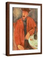 Seated Man Leaning on a Table-Amedeo Modigliani-Framed Giclee Print