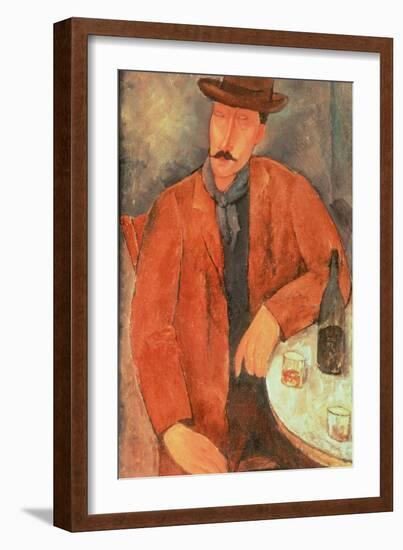 Seated Man Leaning on a Table-Amedeo Modigliani-Framed Giclee Print