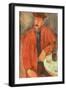 Seated Man Leaning on a Table-Amedeo Modigliani-Framed Giclee Print