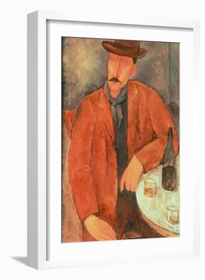 Seated Man Leaning on a Table-Amedeo Modigliani-Framed Giclee Print