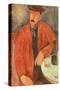 Seated Man Leaning on a Table-Amedeo Modigliani-Stretched Canvas