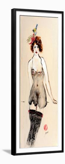 Seated Nude in Black Stockings with Flower and Bird, (I) 2015-Susan Adams-Framed Giclee Print