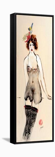 Seated Nude in Black Stockings with Flower and Bird, (I) 2015-Susan Adams-Framed Stretched Canvas