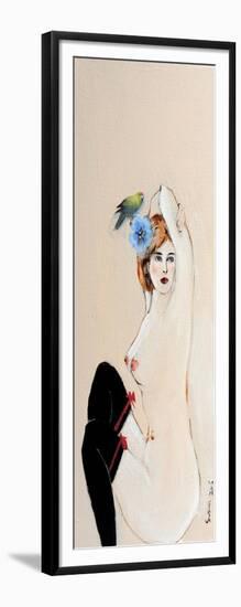 Seated Nude in Black Stockings with Flower and Bird, (II) 2015-Susan Adams-Framed Giclee Print