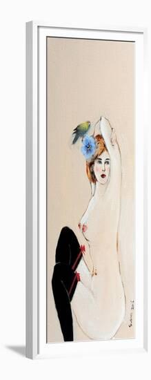 Seated Nude in Black Stockings with Flower and Bird, (II) 2015-Susan Adams-Framed Giclee Print
