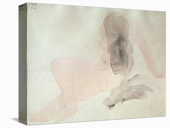 Seated Nude with Dishevelled Hair (W/C on Paper)-Auguste Rodin-Stretched Canvas