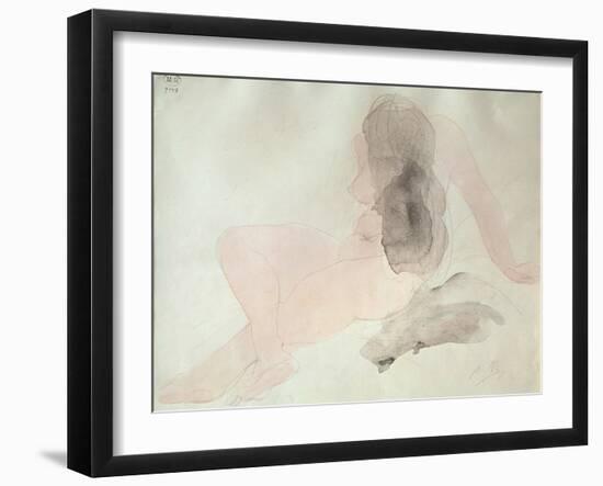 Seated Nude with Dishevelled Hair (W/C on Paper)-Auguste Rodin-Framed Giclee Print