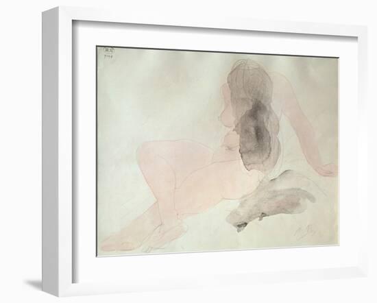 Seated Nude with Dishevelled Hair (W/C on Paper)-Auguste Rodin-Framed Giclee Print