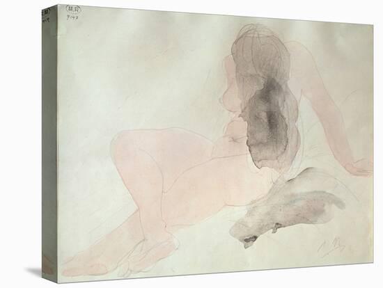 Seated Nude with Dishevelled Hair (W/C on Paper)-Auguste Rodin-Stretched Canvas